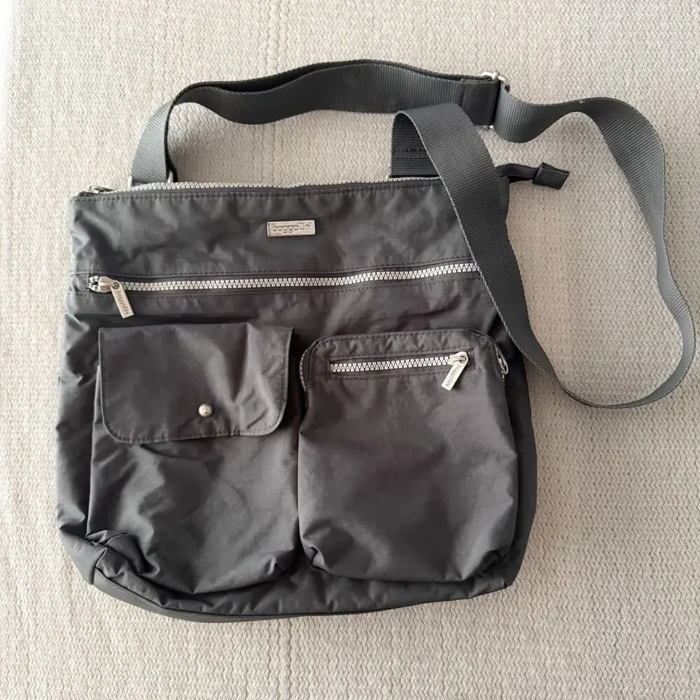 Baggalini Grey Anywhere Square Crossbody Bag Travel Versatile